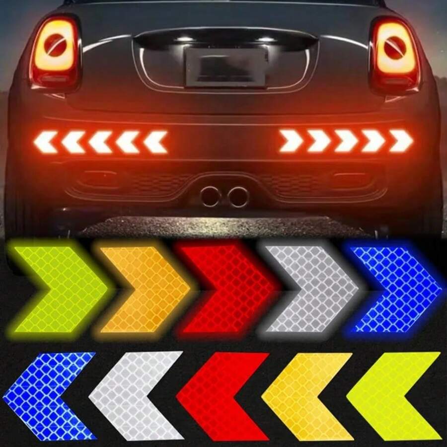 10 Pcs/Set Car Sticker Reflective Arrow Sign Tape Warning Sticker For Car Bumper Trunk Reflector Hazard Tape Car Styling