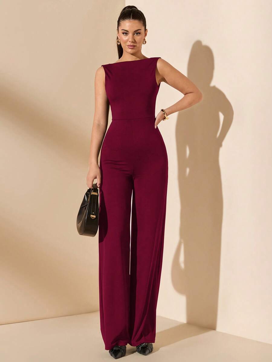 Jednobojni letnji seksi šik elegantni kombinezon  sa otvorenim leđima