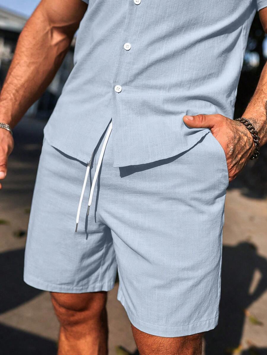 Muški ležerni set košulje kratkih rukava i šorts jednobojne boje, formalni