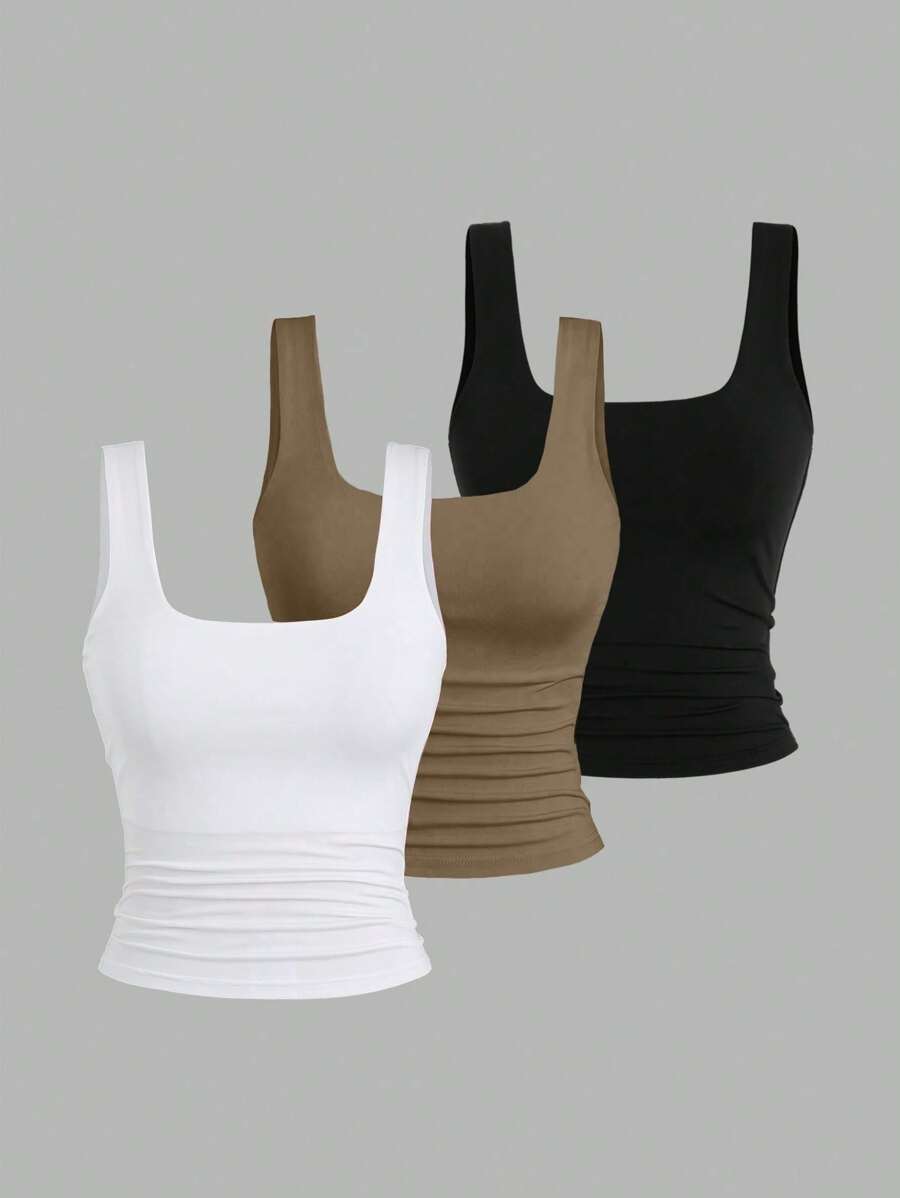 Sweetra Ženska Letnja Majica – Kvadratni Izrez, Nabran Slim Fit Casual Top