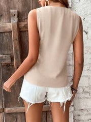 Breezaya Women's Solid V-Neck Sleeveless Twist Detail Casual Shirt