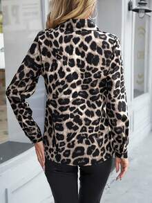 Women's Casual Long Sleeve Leopard Print Collar Button Shirt, Suitable For Spring And Autumn