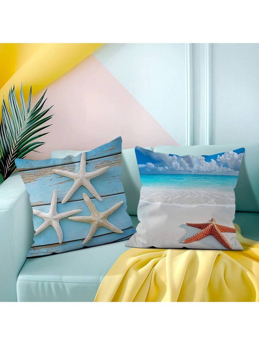 4 komada dekorativnih navlaka za jastuke sa printom plavog okeana i plaže, 45*45cm