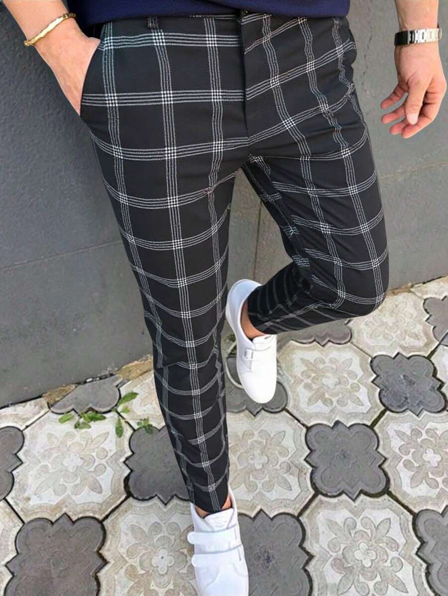 Muške karirane pravih nogavica ležerne pantalone za svakodnevno nošenje