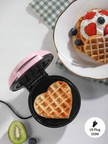 SCISHARE 1pc 350W Wall Plug-In 4-Inch Mini Waffle Maker, Suitable For Single Serving, Making Panini, Hash Browns And Other Portable Breakfast, Lunch Or Snacks, Easy To Clean, Non-Stick Coating, Pink Heart Pattern