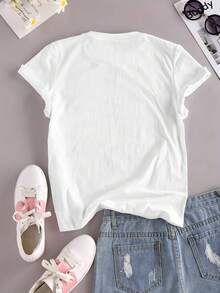 CIAO & Lemon Print Casual Round Neck Short Sleeve T-Shirt, Summer White