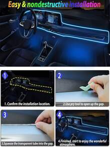 196 Inch Car Interior LED Light Strip USB Powered RGB Ambient Light Set, With APP Control Fiber Optic And Music Sync Rhythm, Suitable For Car Doors, Console And Dashboard (Remote Control Not Included)