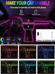 196 Inch Car Interior LED Light Strip USB Powered RGB Ambient Light Set, With APP Control Fiber Optic And Music Sync Rhythm, Suitable For Car Doors, Console And Dashboard (Remote Control Not Included)