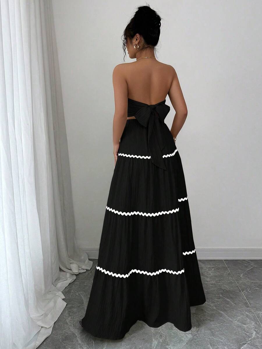 2kom/Set Ženski Elegantan Skraćeni Bandeau Top i Suknja