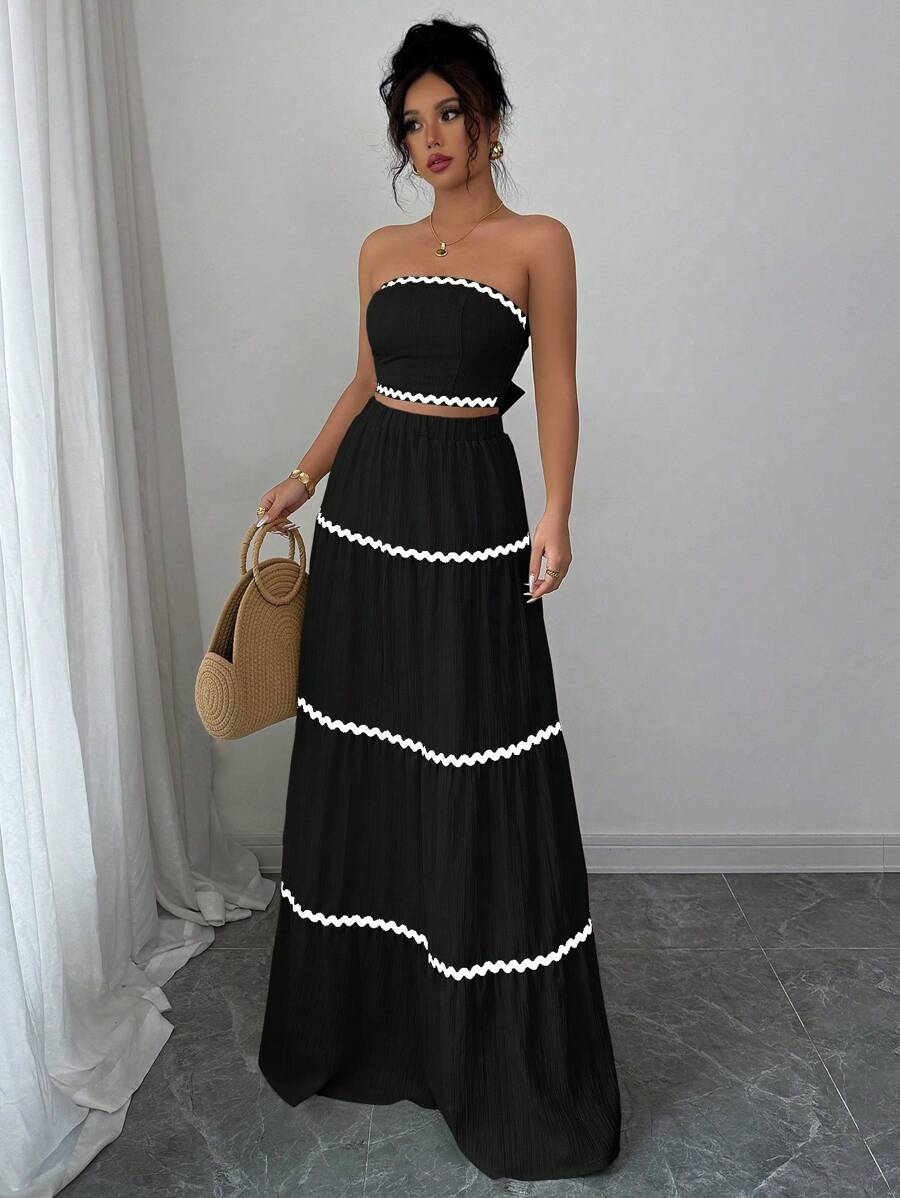 2kom/Set Ženski Elegantan Skraćeni Bandeau Top i Suknja