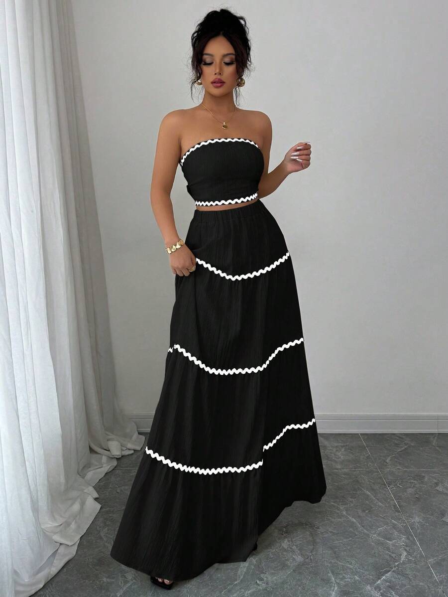 2kom/Set Ženski Elegantan Skraćeni Bandeau Top i Suknja