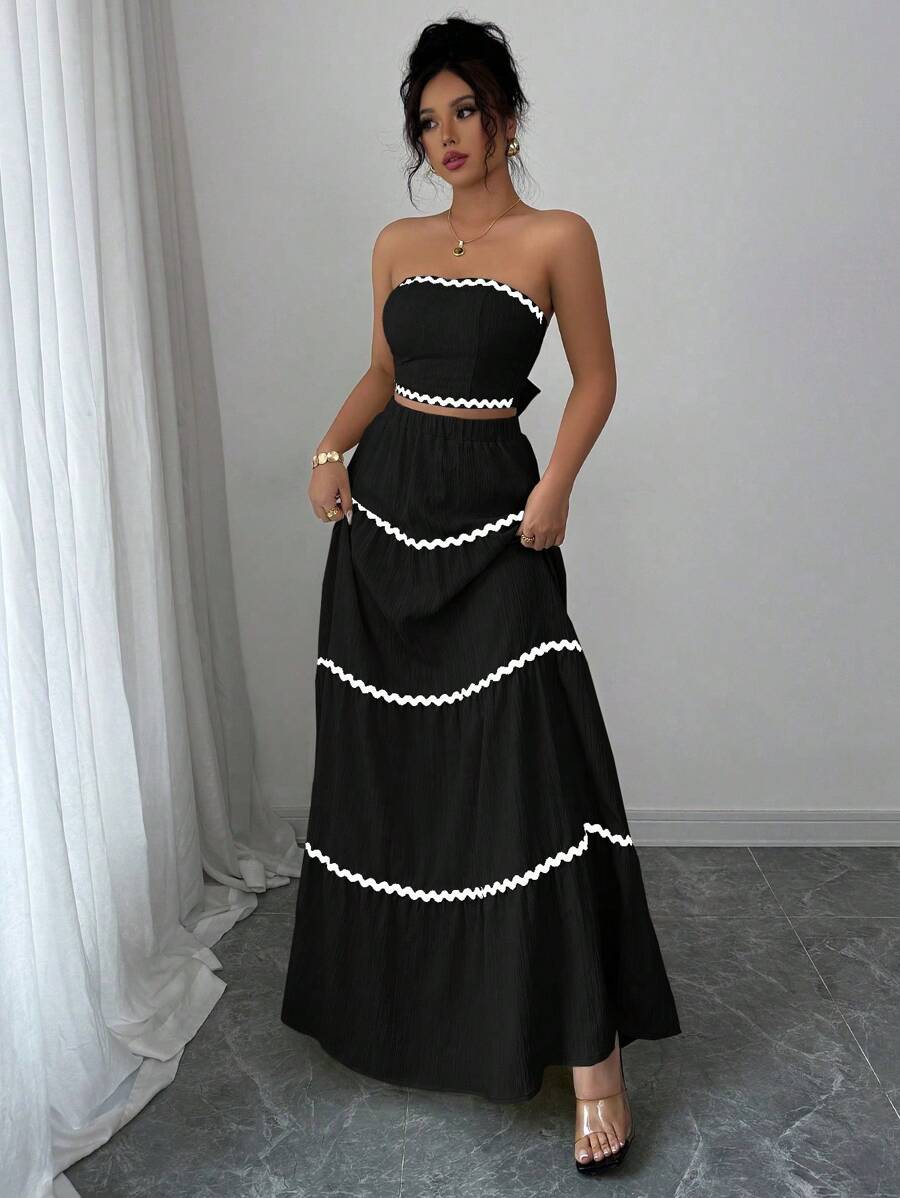 2kom/Set Ženski Elegantan Skraćeni Bandeau Top i Suknja