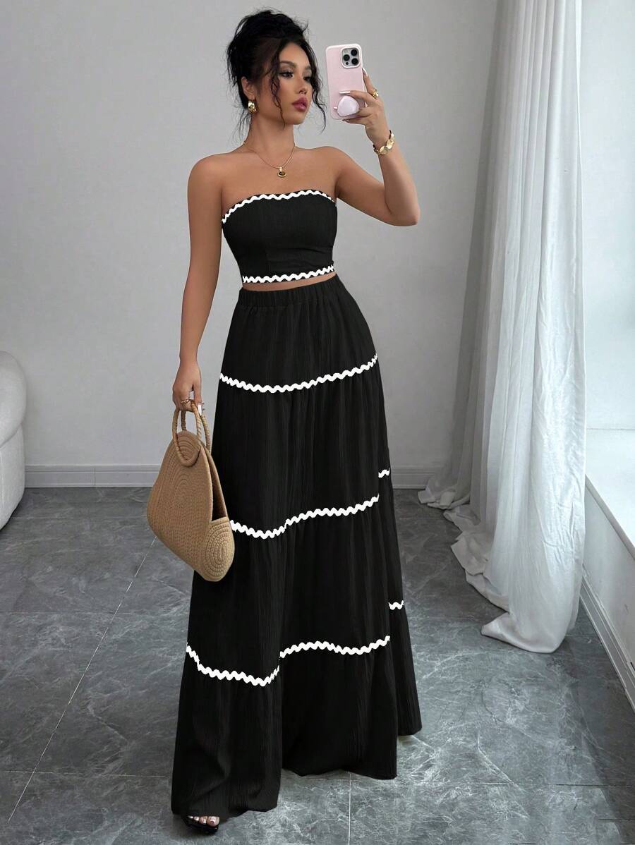 2kom/Set Ženski Elegantan Skraćeni Bandeau Top i Suknja