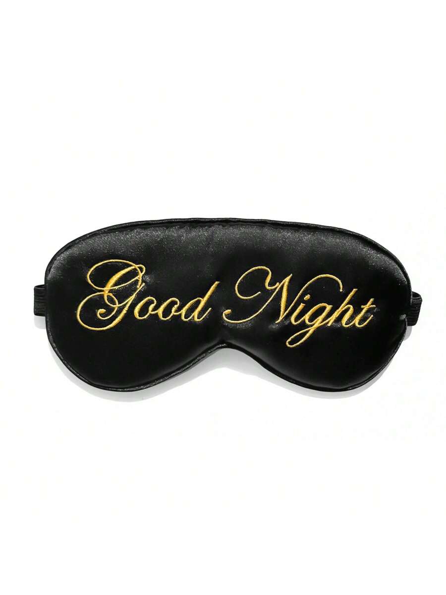 Mekana maska za spavanje od poliesterskog satena sa vezenim logom Good Night