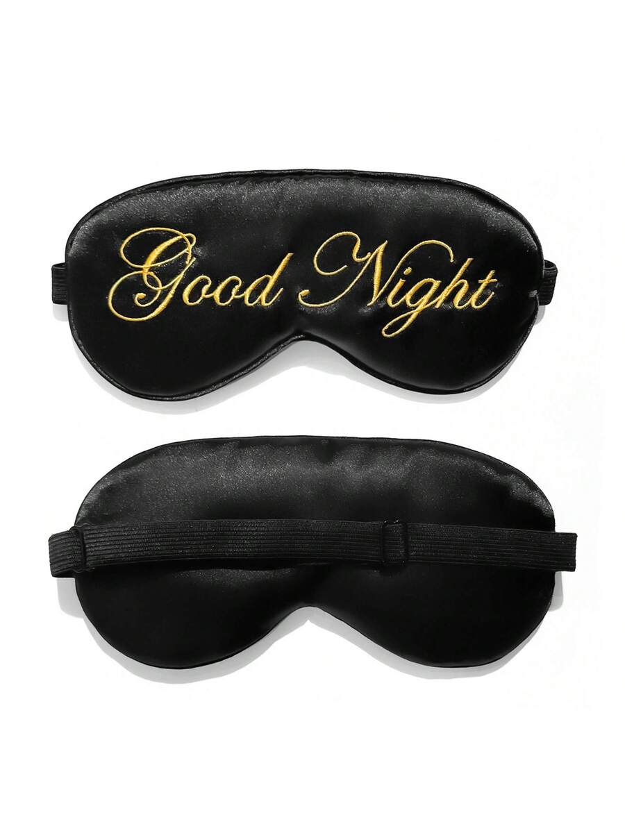 Mekana maska za spavanje od poliesterskog satena sa vezenim logom Good Night