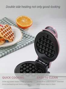 SCISHARE 1pc 350W Wall Plug-In 4-Inch Mini Waffle Maker, Suitable For Single Serving, Making Panini, Hash Browns And Other Portable Breakfast, Lunch Or Snacks, Easy To Clean, Non-Stick Coating, Pink Heart Pattern