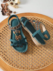 Ženske modre sandale sa cirkonima, ravne, boho stil, udobne