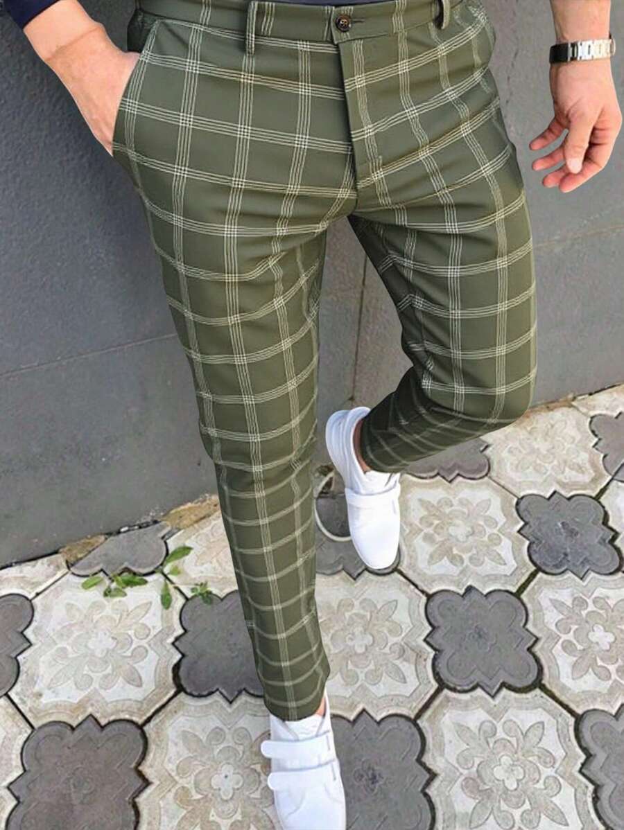 Muške karirane pravih nogavica ležerne pantalone za svakodnevno nošenje