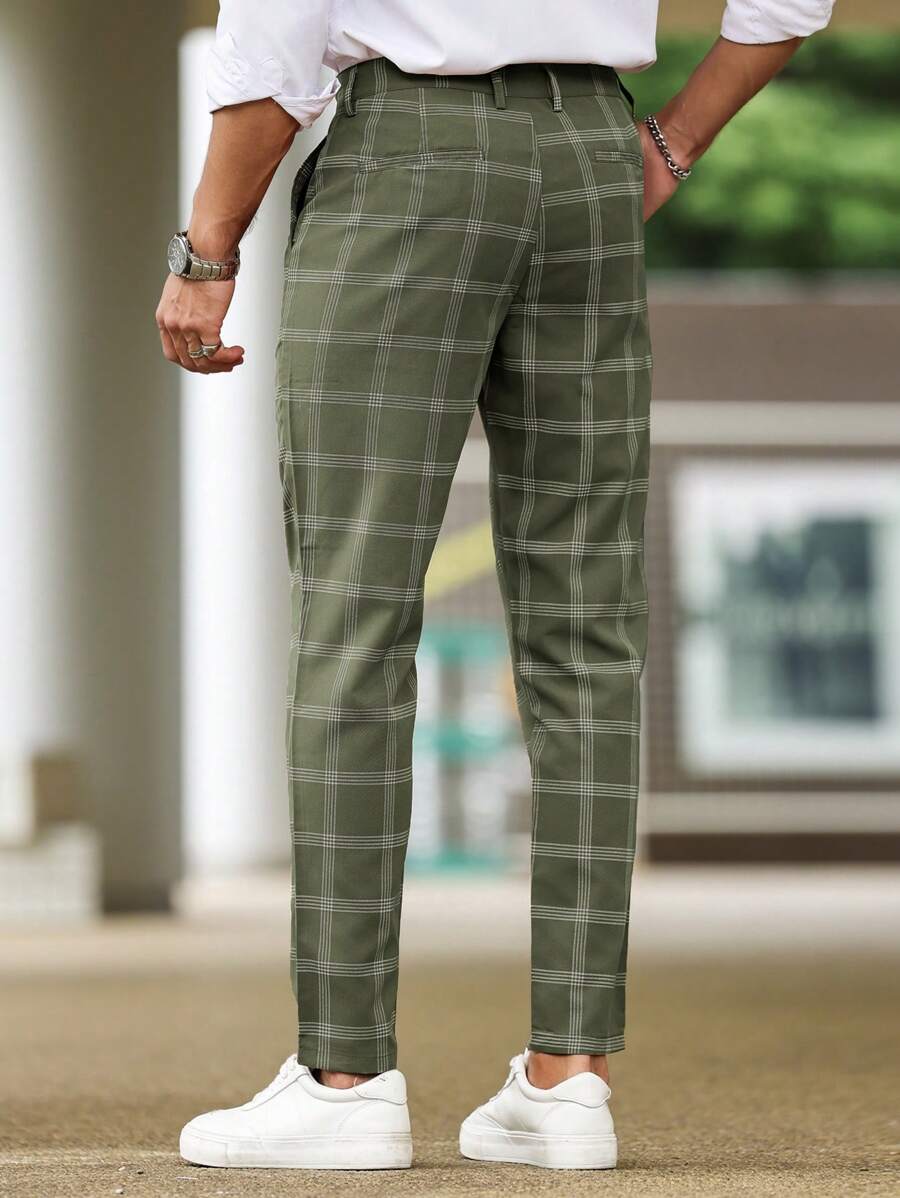 Muške karirane pravih nogavica ležerne pantalone za svakodnevno nošenje