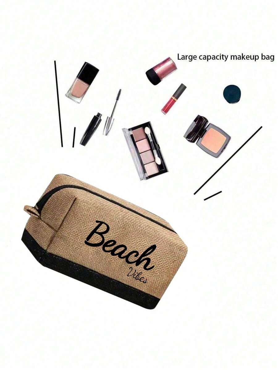 Crno-bež "Beach Please" set od 4 komada sa plažnom torbom