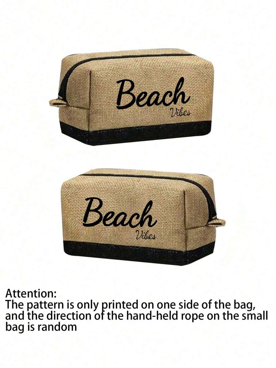Crno-bež "Beach Please" set od 4 komada sa plažnom torbom
