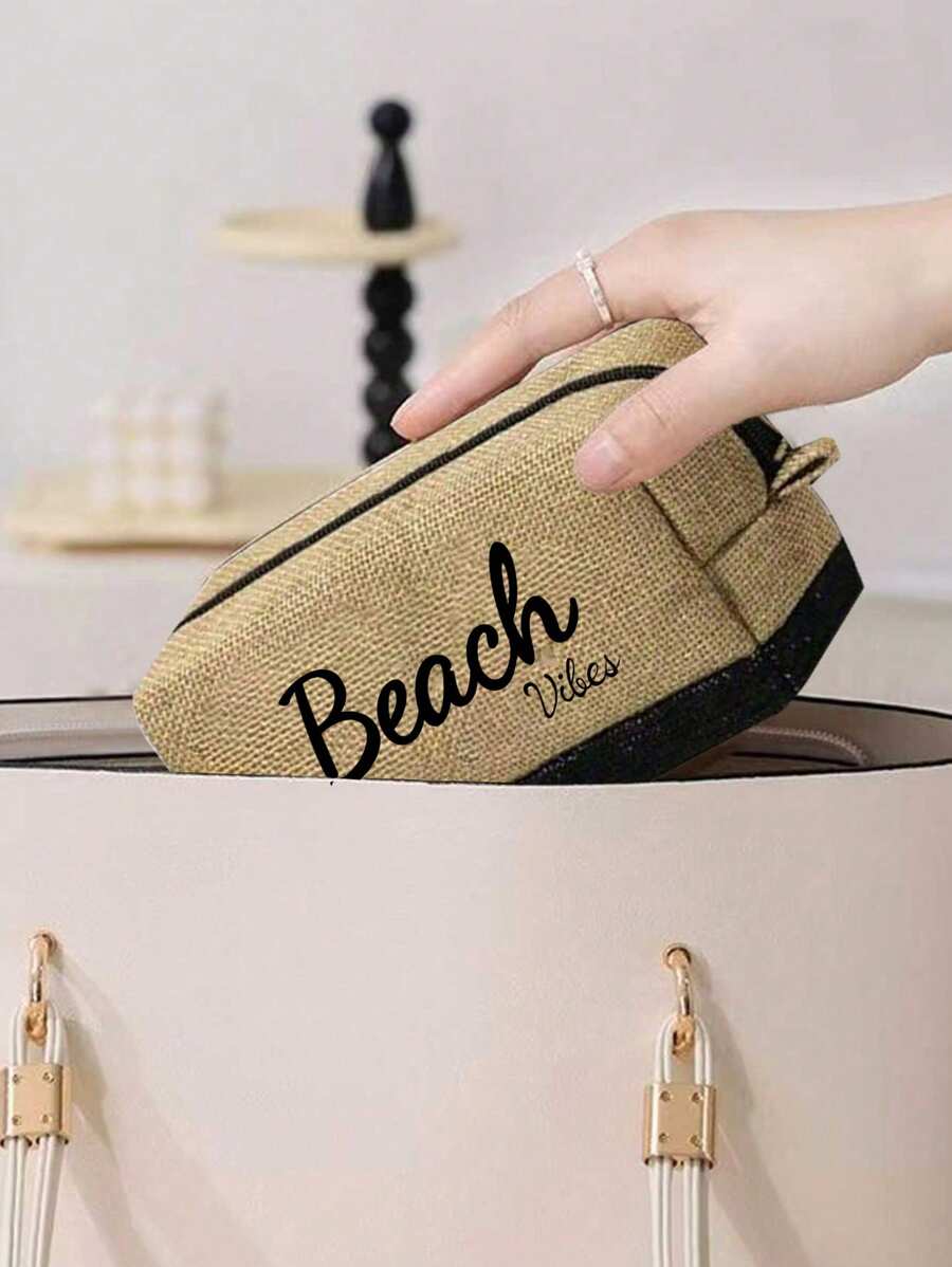 Crno-bež "Beach Please" set od 4 komada sa plažnom torbom