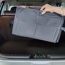 1pc Car Trunk Organizer For SUV Backseat Waterproof Car Storage Organizer Foldable Rear Seat Storage Box With Adjustable Strap Black