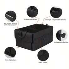 1pc Car Trunk Organizer For SUV Backseat Waterproof Car Storage Organizer Foldable Rear Seat Storage Box With Adjustable Strap Black