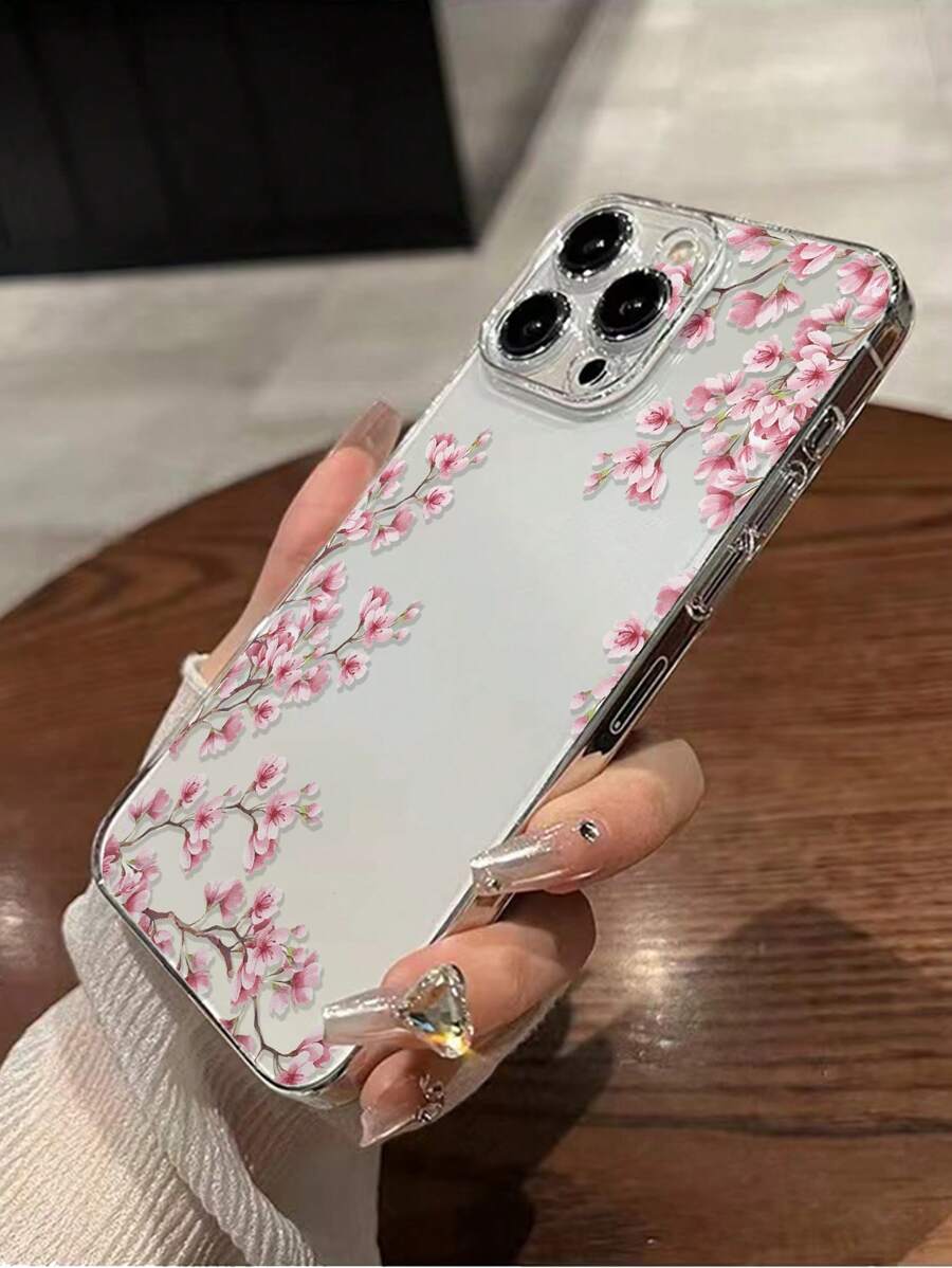 Pink Flower Elements modna zaštitna futrola za telefon, visoko transparentna sa cvetnim i cveta šljive motivima, kompatibilna sa iPhone, Galaxy A50/A12/A32/A52/A72/A51/A21S/A13/A14, 11 Youth Edition/12 Pro/12/12X, Note 11/
