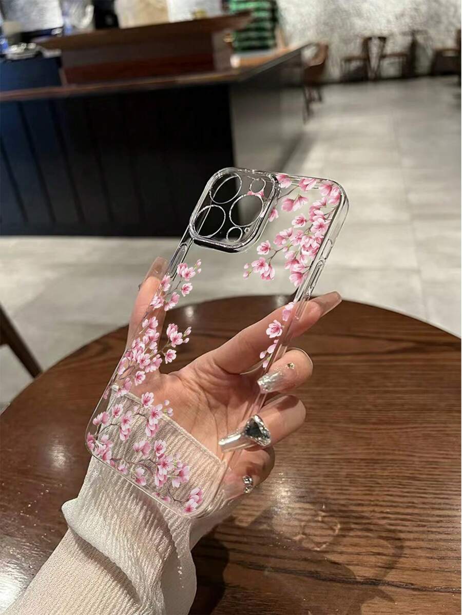 Pink Flower Elements modna zaštitna futrola za telefon, visoko transparentna sa cvetnim i cveta šljive motivima, kompatibilna sa iPhone, Galaxy A50/A12/A32/A52/A72/A51/A21S/A13/A14, 11 Youth Edition/12 Pro/12/12X, Note 11/