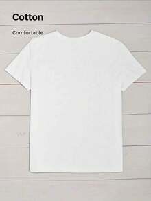 Women's Casual Solid Color T-Shirt With Simple English Graphic Print, Round Neck, Short Sleeve White Summer