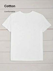 Women's Casual Solid Color T-Shirt With Simple English Graphic Print, Round Neck, Short Sleeve White Summer