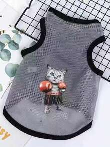 1pc Thin Mesh Pet Vest With Printed Pattern, Breathable And Shedding-Preventive For Cats And Dogs In Summer