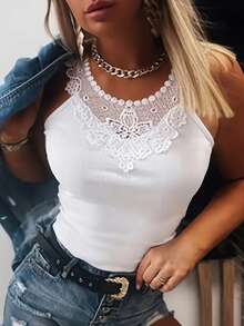 Summer Fashion White Lace Trim Tank Top Casual