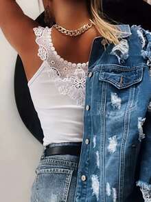 Summer Fashion White Lace Trim Tank Top Casual