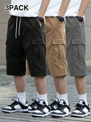 3 kom/set muške ležerne cargo pantalone jednobojne sa pertlom u struku