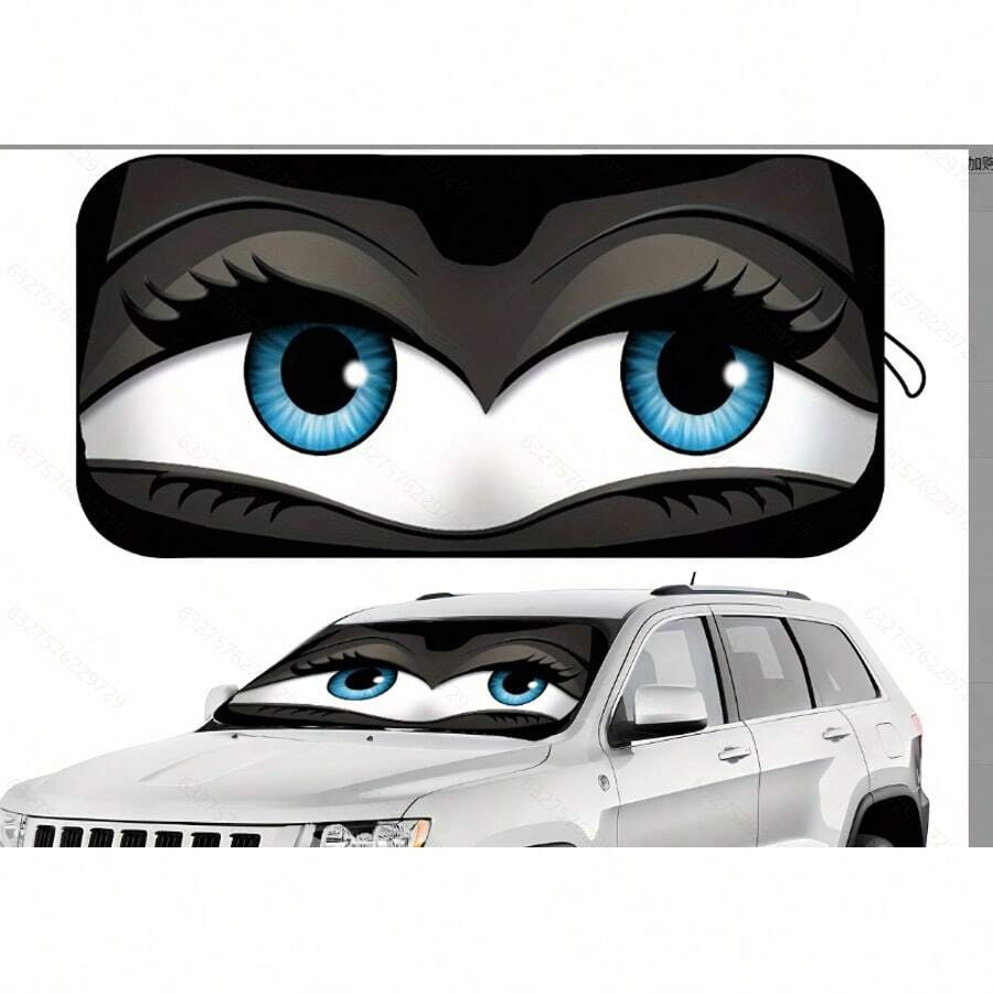 1pc Funny Car Windshield Sunshade, UV Protection, Foldable, 210T Blackout, Full Shade, Keeps Your Vehicle Cool, Suitable For Car Front Windshield