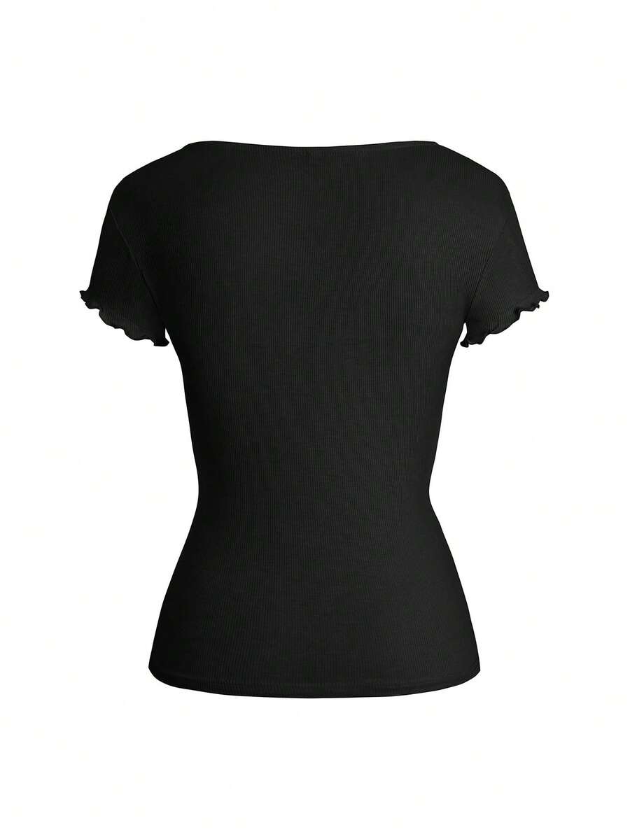 Ženska letnja majica sa čipkastim umetkom i kvadratnim izrezom – slim fit