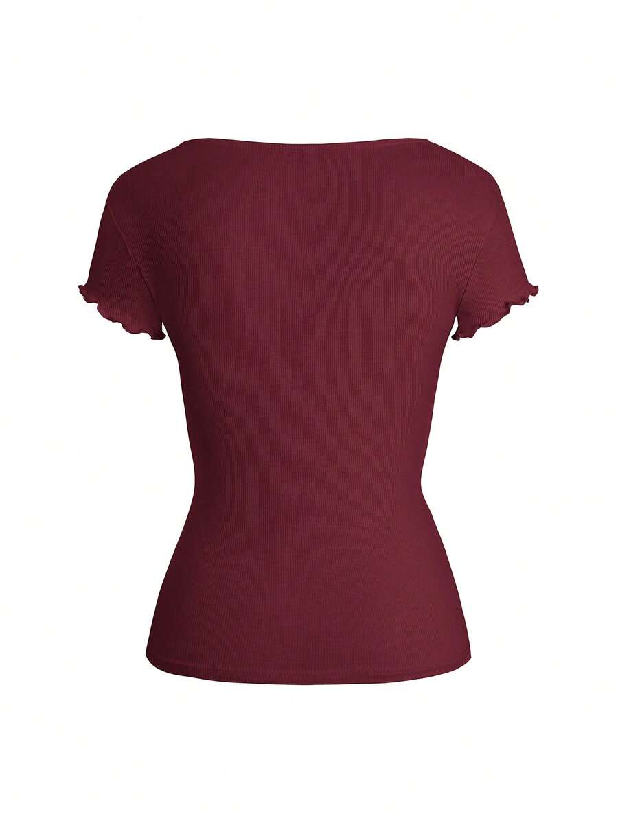 Ženska letnja majica sa čipkastim umetkom i kvadratnim izrezom – slim fit