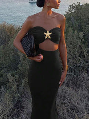 Seksi Hollow‑Out Bustier Bodycon Haljina sa Metalnim Detaljima