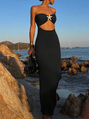 Seksi Hollow‑Out Bustier Bodycon Haljina sa Metalnim Detaljima