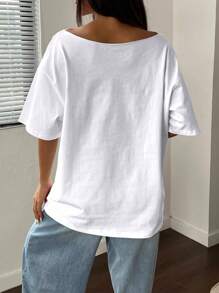 Flirla Women Plus Size Loose Spicy Life Graphic Asymmetrical Neck Short Sleeve T-Shirt,Oversized