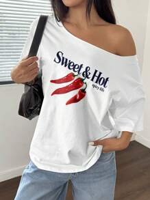 Flirla Women Plus Size Loose Spicy Life Graphic Asymmetrical Neck Short Sleeve T-Shirt,Oversized