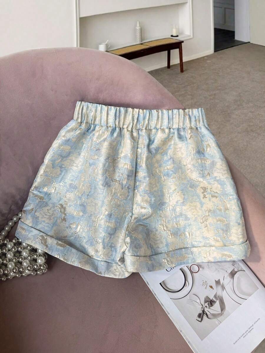 Klasični Stil Ženski Šorts Tie-Dye Jacquard Visokim Strukom