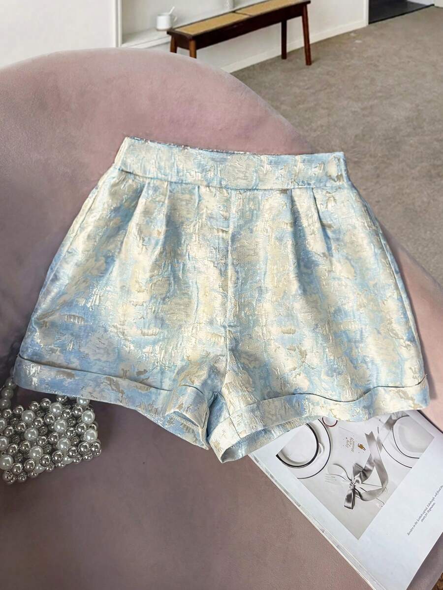 Klasični Stil Ženski Šorts Tie-Dye Jacquard Visokim Strukom