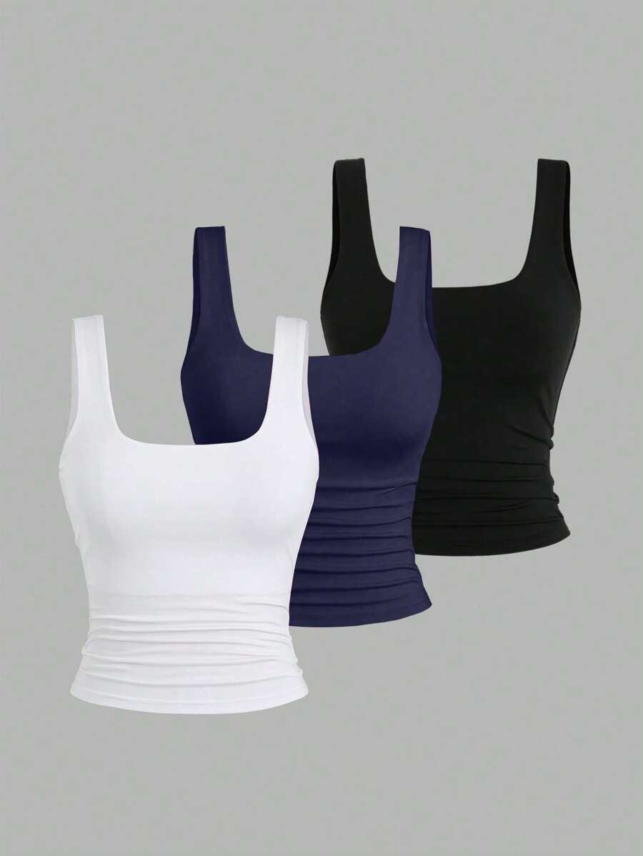 Sweetra Ženska Letnja Majica – Kvadratni Izrez, Nabran Slim Fit Casual Top