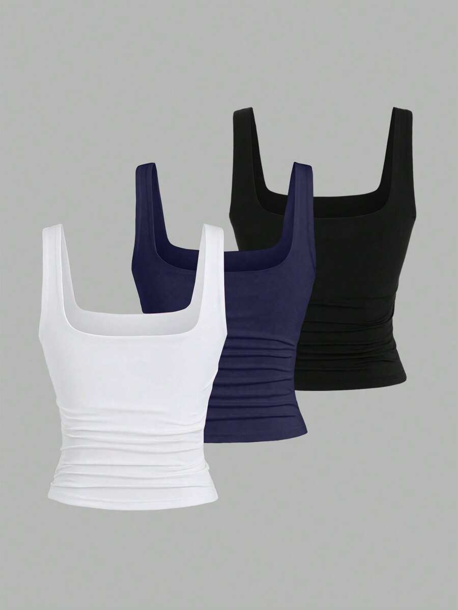 Sweetra Ženska Letnja Majica – Kvadratni Izrez, Nabran Slim Fit Casual Top