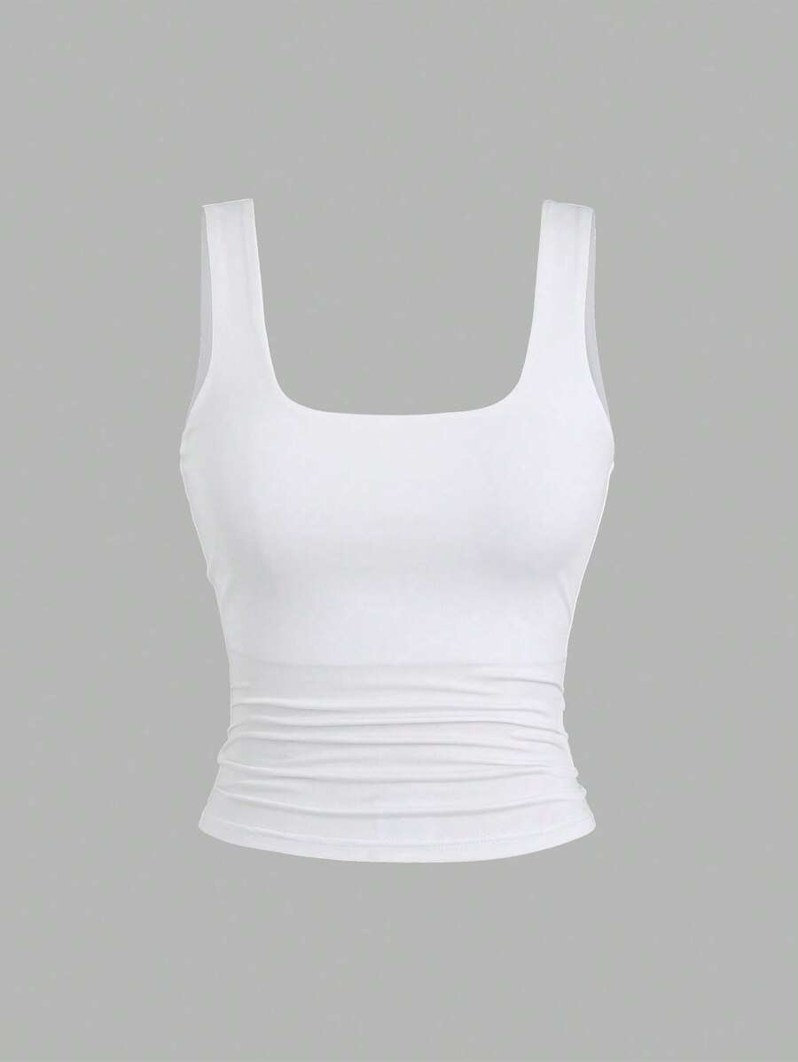 Sweetra Ženska Letnja Majica – Kvadratni Izrez, Nabran Slim Fit Casual Top
