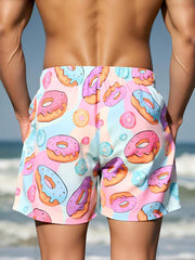 Muški šorts za plažu za plivanje sa printom krofni, havajski stil, za odmor