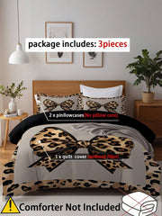 Set posteljine sa leopard printom i mašnom, 3 komada (1 navlaka za jorgan + 2 jastučnice, jorgan nije uključen)